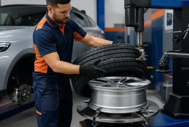 Profissional realizando a troca de pneus em borracharia em Paragominas.